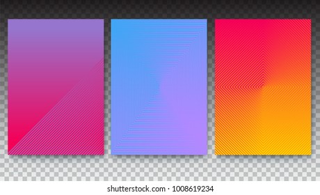 Set of minimalistic posters, covers set with gradient on transparent backdrop. Banners with geometric design. Future geometric template. Vector 3D illustration, ready for print