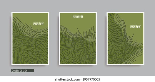 Set of minimalistic posters with line art composition. Freeform hand drawn doodle texture. Trendy abstract handcrafted covers. Vector design