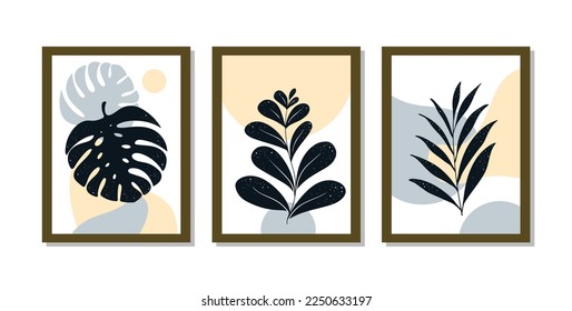 Afiches minimalistas con hojas de monstera.