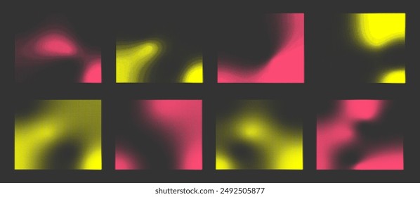 Set of minimalistic retro neon shapes. Backgrounds with pixel gradient. Abstract bitmap elements.