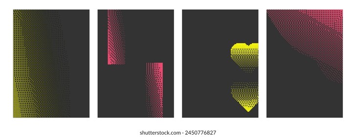 Conjunto de carteles retro minimalistas. Fondos con degradado de píxeles. Elementos de mapa de bits Abstractas.