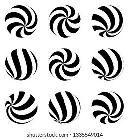 Set of minimalistic shapes. black and white spheres isolated. Stylish emblems. Vector spheres with stripes for web designs. Signs collection.