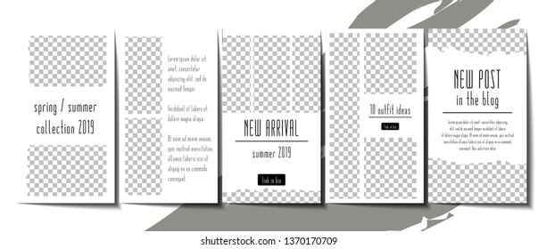 Set of minimalistic stories backgrounds for social media. Pack of templates for creating your unique content. Stock vector