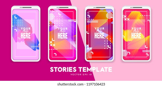 Set of minimalistic stories for Internet. Pack for creature your unique content. Modern geometric template