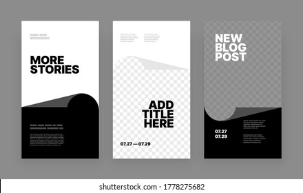 Set of minimalistic stories for social media. Pack for creating your unique content. Story mockup.