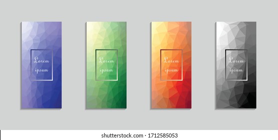 Set of minimalistic triangle backgrounds design. Colorful halftone gradients. Future geometric patterns. Eps10 vector.