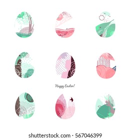 set of minimalistic vector easter eggs, hand drawn textures and design elements