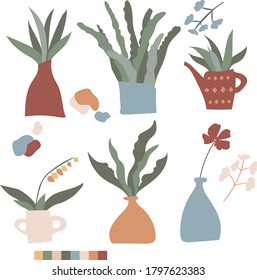 Set of minimalistic vector potted plants in pastel shades