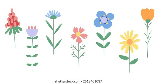 Set with minimalistic wild flowers. Simple flowers set.