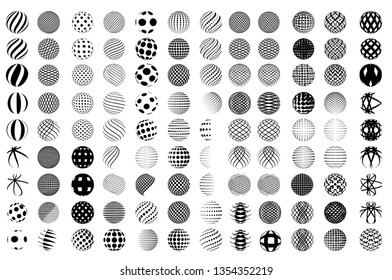 Set of minimalistic wireframe shapes of globe spheres isolated on white background Simple signs collection for web designs. Vector 