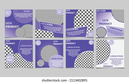 Set of minimally editable square banner templates. The background color is very pery with stripes shape. Suitable for social media posting and web internet advertising. Vector illustration with photo 