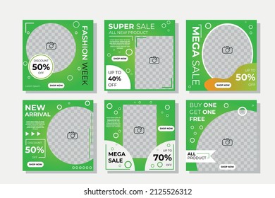 Set of minimally editable square banner templates. green color with circle shape. Suitable for social media posting and web internet advertising.