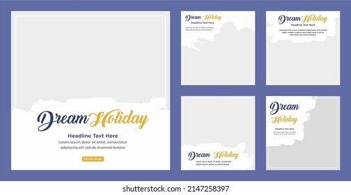 Set von minimal bearbeitbaren quadratischen Bannervorlagen. Geeignet für Social Media Posting und Web-Werbung. Vektorgrafik mit Fotoschule