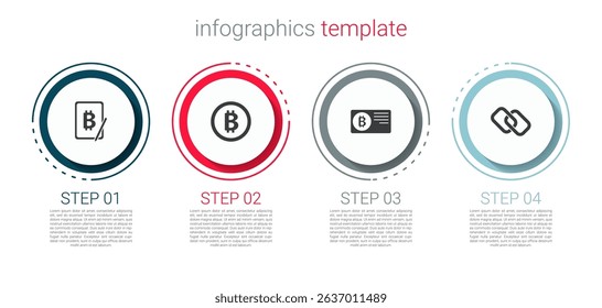 Set Mining bitcoin from tablet, Bitcoin, Credit card with and Chain link. Business infographic template. Vector