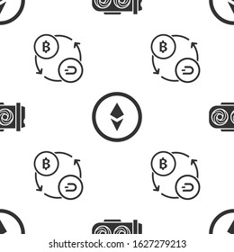 Set Mining farm, Cryptocurrency coin Ethereum ETH and Cryptocurrency exchange on seamless pattern. Vector