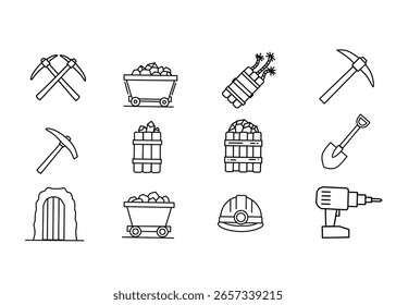 Set of mining icons. Line art style icons bundle. vector illustration