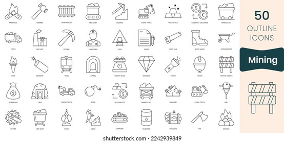 Set of mining icons. Thin outline icons pack. Vector illustration