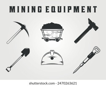 set of mining illustration icon vector template, bundle icon of mining equipments, sign or symbol for business