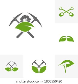 Set von Mining Logo Vorlage mit Nature Konzept. Stilvolle monochrome Vektorgrafik.