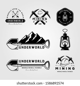 set of mining vintage logo emblem vector badge retro illustration design