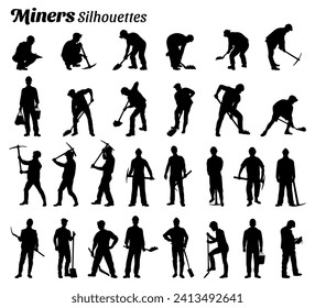 Set of mining workers silhouettes