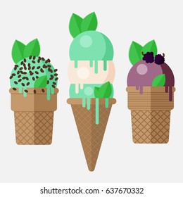 Set of Mint ice cream cone.