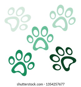 Set mint paws vector shape multicolored icon, animal paw icons isolated, graphic footprint, simple pets element illustration