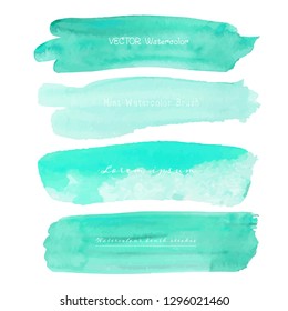 Set of mint watercolor on white background, Brush stroke watercolor, Vector illustration.