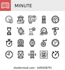 Set of minute icons. Such as Digital clock, Clock, Time, Second hand, Wall clock, Hourglass, Watch, Time management, Time out, Stopwatch, Wristwatch, Pocket watch , minute icons