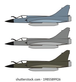 set of mirage jetfighter side view vector design