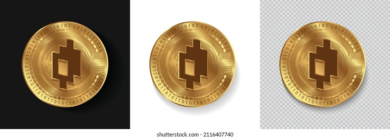 Set of Mirror Protocol MIR cryptocurrency logo in golden coins vector illustration isolated in white, dark and transparent background. Can be used as crypto label,sticker, icon, badge and emblem