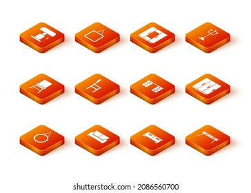 Set Mirror, Sofa, Chair, Chest drawers, Office desk,  and Wardrobe icon. Vector