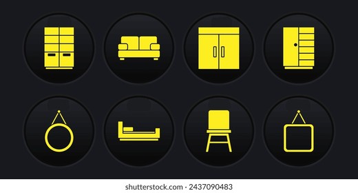 Set Espejo, Armario, Cama, Silla, Sofá e icono. Vector