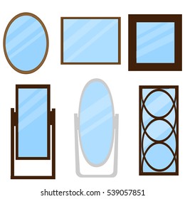 Set of mirrors with wooden frame
