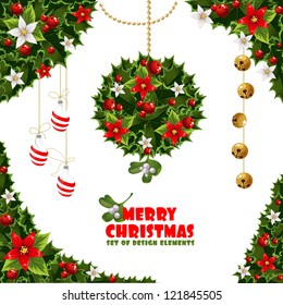 Set of misc Christmas design elements from holly and mistletoe