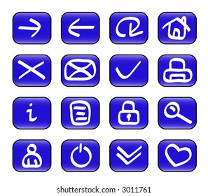 Set of miscellaneous blue web icons (vector, illustration)