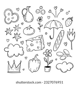 Set of miscellaneous doodle illustration isolated on white background