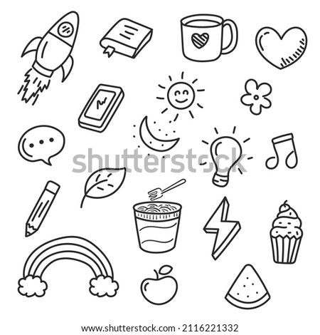 Set of miscellaneous doodle illustration isolated on white background