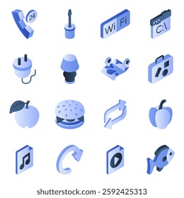 Set of Miscellaneous Flat Isometric Icons

