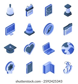 Set of Miscellaneous Flat Isometric Icons

