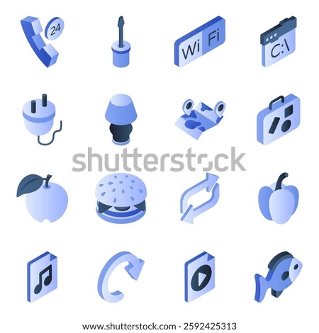 Set of Miscellaneous Flat Isometric Icons

