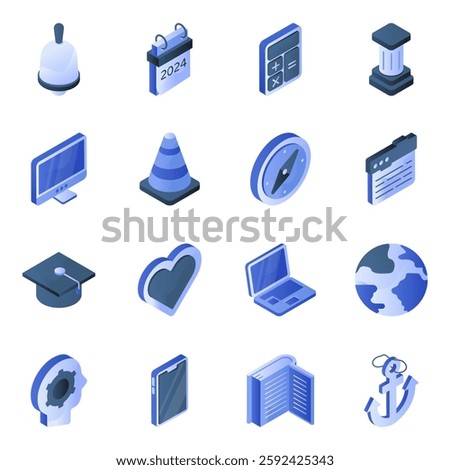 Set of Miscellaneous Flat Isometric Icons

