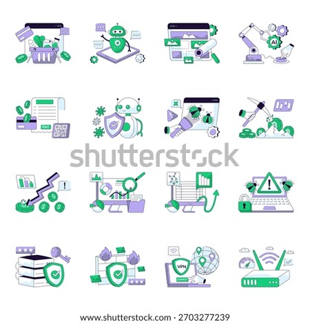 Set of Miscellaneous Flat Line Illustration