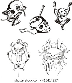 Set of miscellaneous skulls and boneheads. Vector Illustrations.