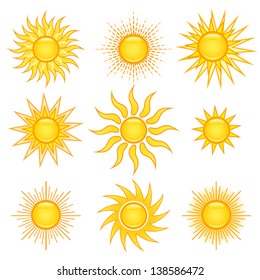 Set of miscellaneous sun icons, isolated on white.