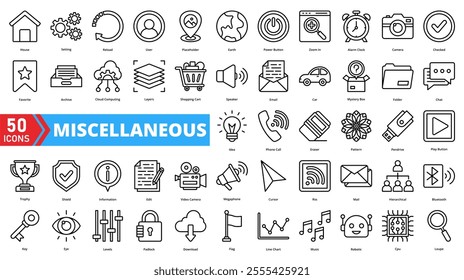 Set of Miscellaneous web icons in line style. Containing interface, design, components, elements, icons, tools, layout, widgets, options, settings