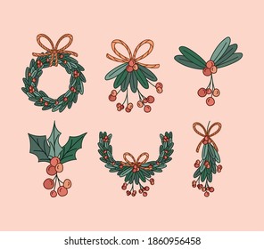 set of mistletoe bow custom vector illustration design