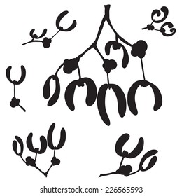 set of mistletoe plant silhouettes