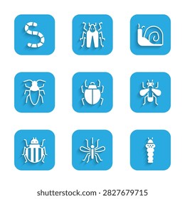 Set Mite, Mosquito, Larva insect, Insect fly, Colorado beetle, Cockroach, Snail and Worm icon. Vector