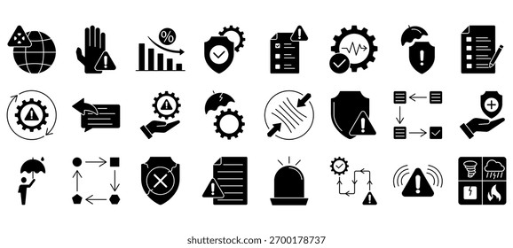 Conjunto de mitigación Iconos o símbolos Vector archivo totalmente editable.